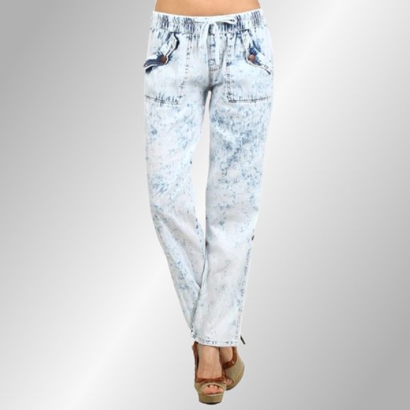 Boho Hippie Style Acid Wash Lightweight Lightweight Jogger Pants - Picture 8 of 8